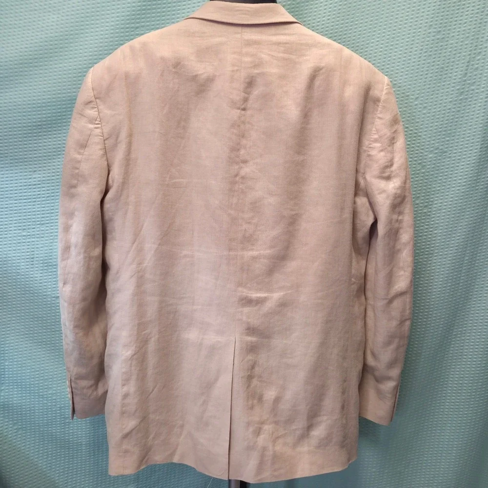 Saddlebred Linen Blazer Mens 44R Tan Beige Two Button Tailored Summer Sport Coat